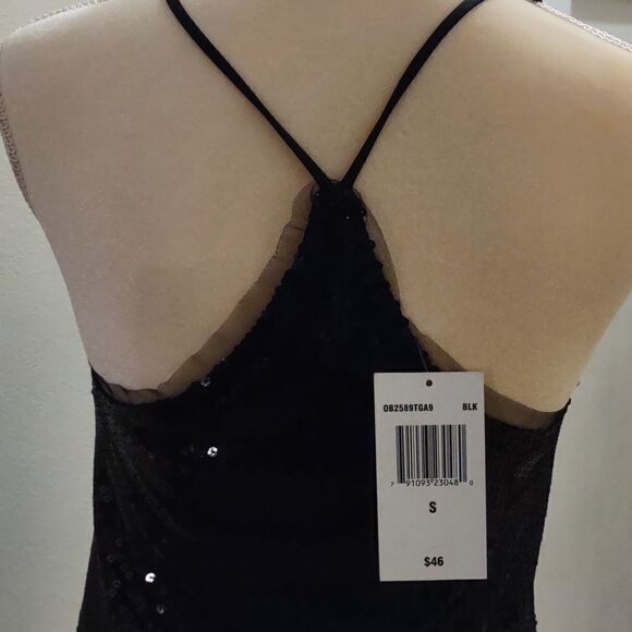New Olsenboye Women's Size‎ S lined black sequined camisole tank spaghetti strap - Picture 5 of 6